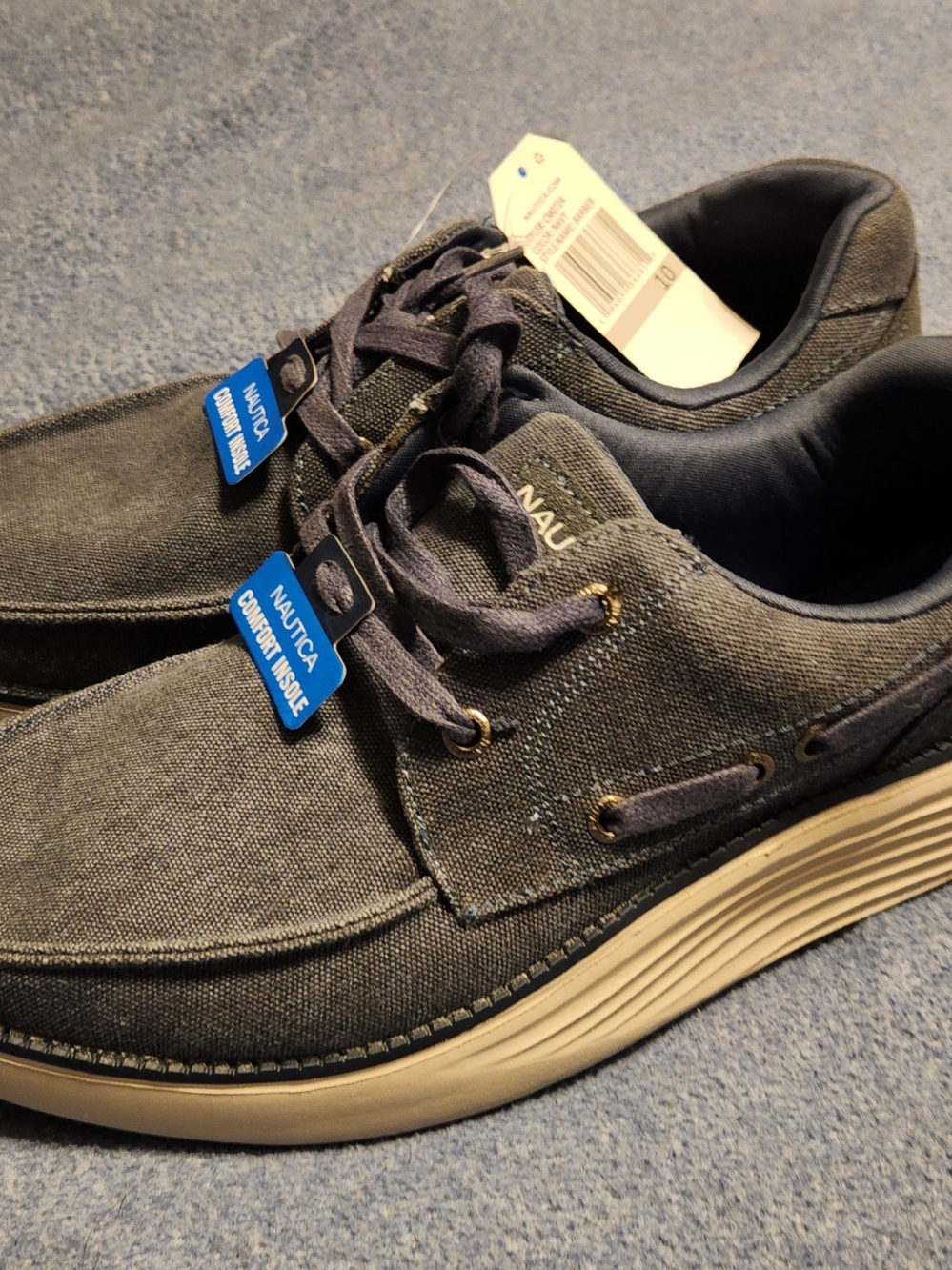 Nautica Men's Dark Navy Canvas Boat Shoes with Cream Sole